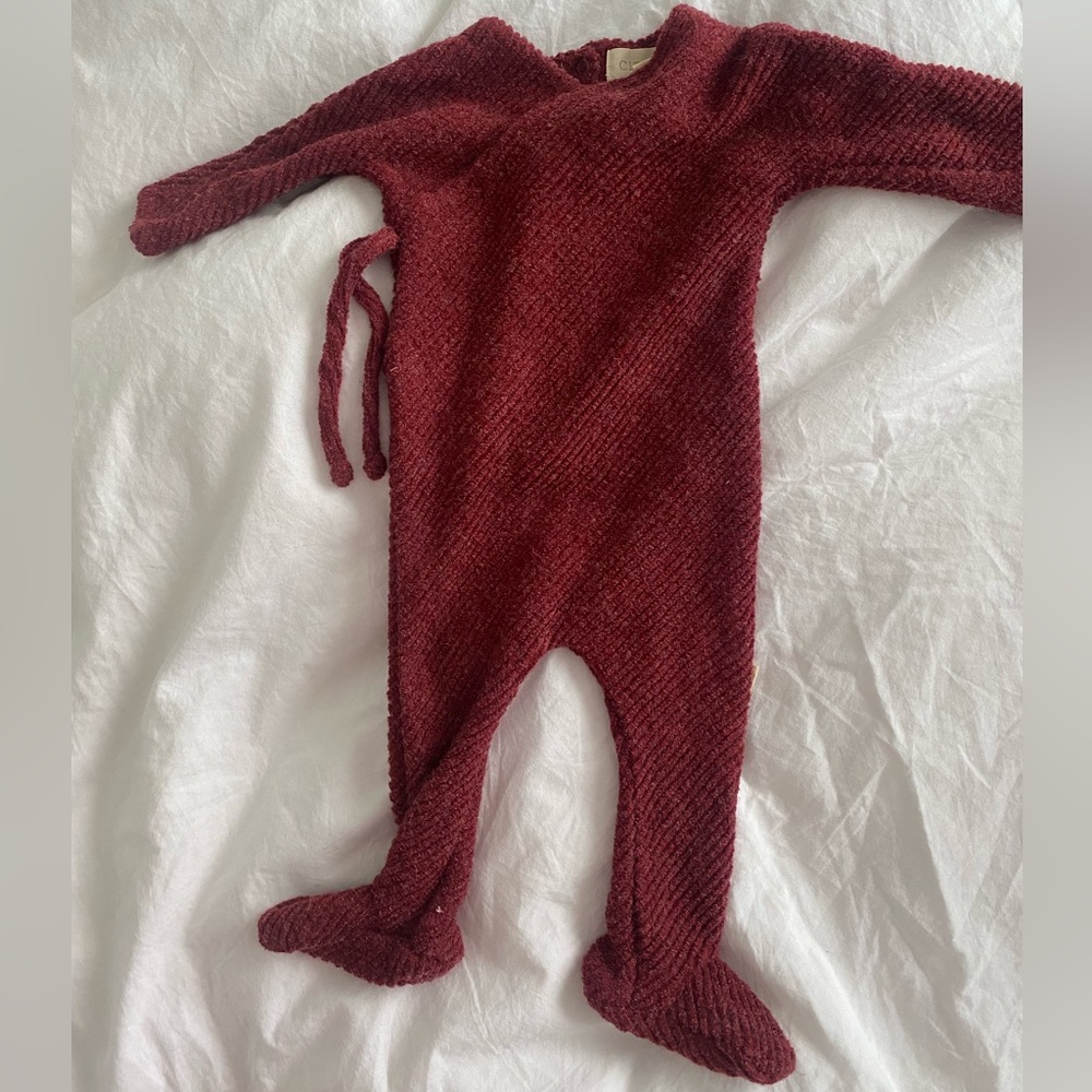 Burgundy Citrine layette couture baby onesie
